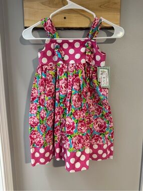 🌴 Kids Inspired Floral & Polka Dot Pink Sundress, Custom 4T